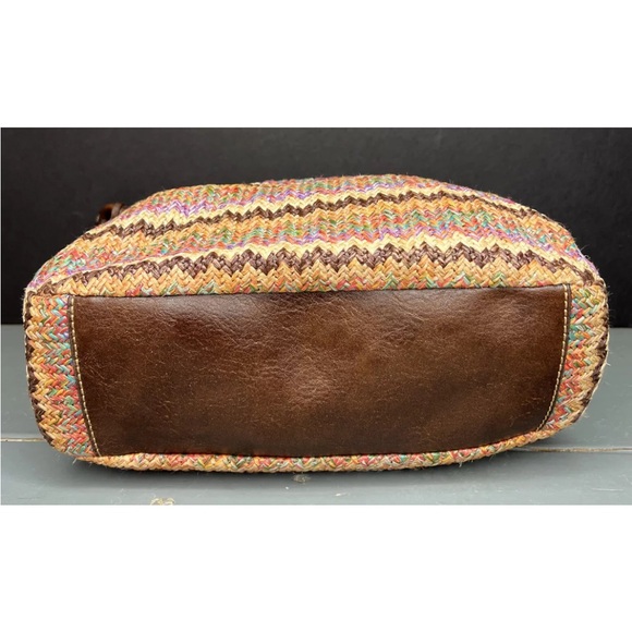 Fossil Womens Shoulder Purse Leather Trim Studded Raffia Weave Straw Multicolor - Picture 5 of 7